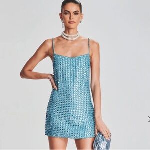 Retrofete Leona crystal dress aqua small NWT